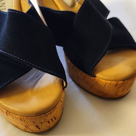 CODANI Jan Suede Upper Cork Platform Wedge in Crosta Blue Scuro Size 38 US 7.5 - Picture 2 of 8